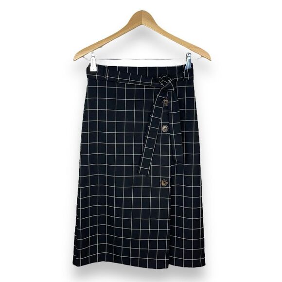 Mustard Seed Retro Windowpane Check Tie-Waist Midi Skirt - Picture 6 of 10